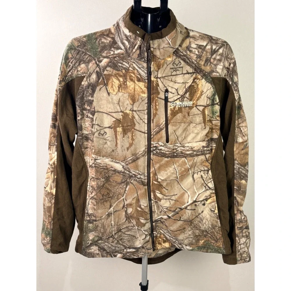 Magellan Outdoors Mens Realtree Xtra Camo Full Zip Fleece Jacket Brown Large‎